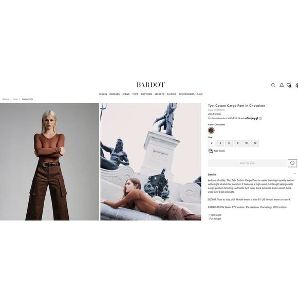 Bardot tybi cotton cargo pant in chocolate - Picture 6 of 7